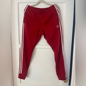 Adidas Red Joggers with White Stripes